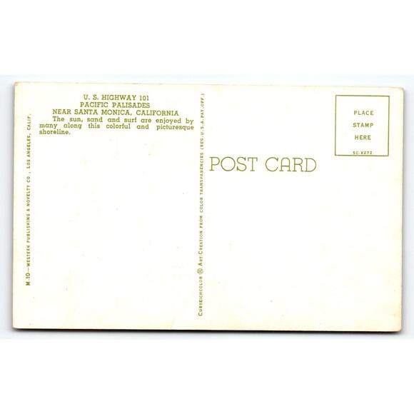 Vintage U.S. Highway 101 Pacific Palisades Beach Postcard CA Litho - Picture 2 of 2